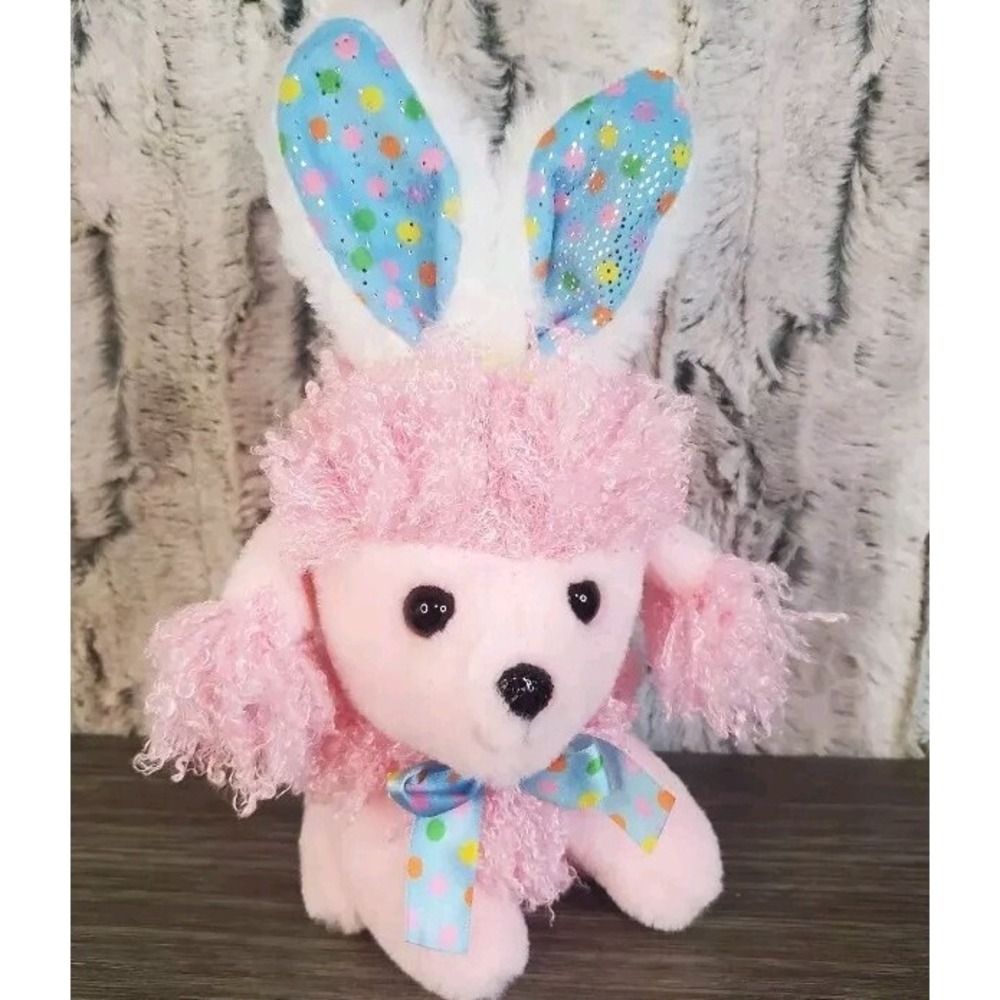 Pink Poodle Plush 7" Puppy Dog  W/ Polka Dot Bunny Ears‎ Way To Celebrate Easter